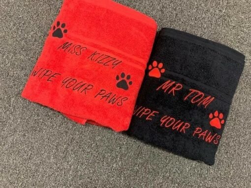 Miss kizzy Mr tom wipe your paws towels red and black