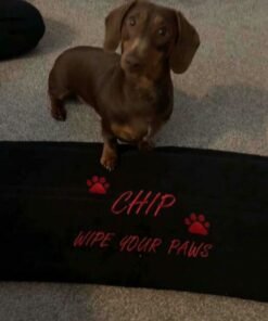 chip wipe your paws red writing black towel example 1