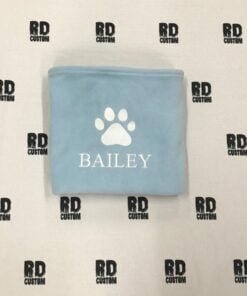 light blue blanket white writing