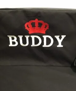 close up on buddy emb white and red