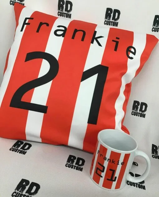Striped Football Cushion And Mug Set